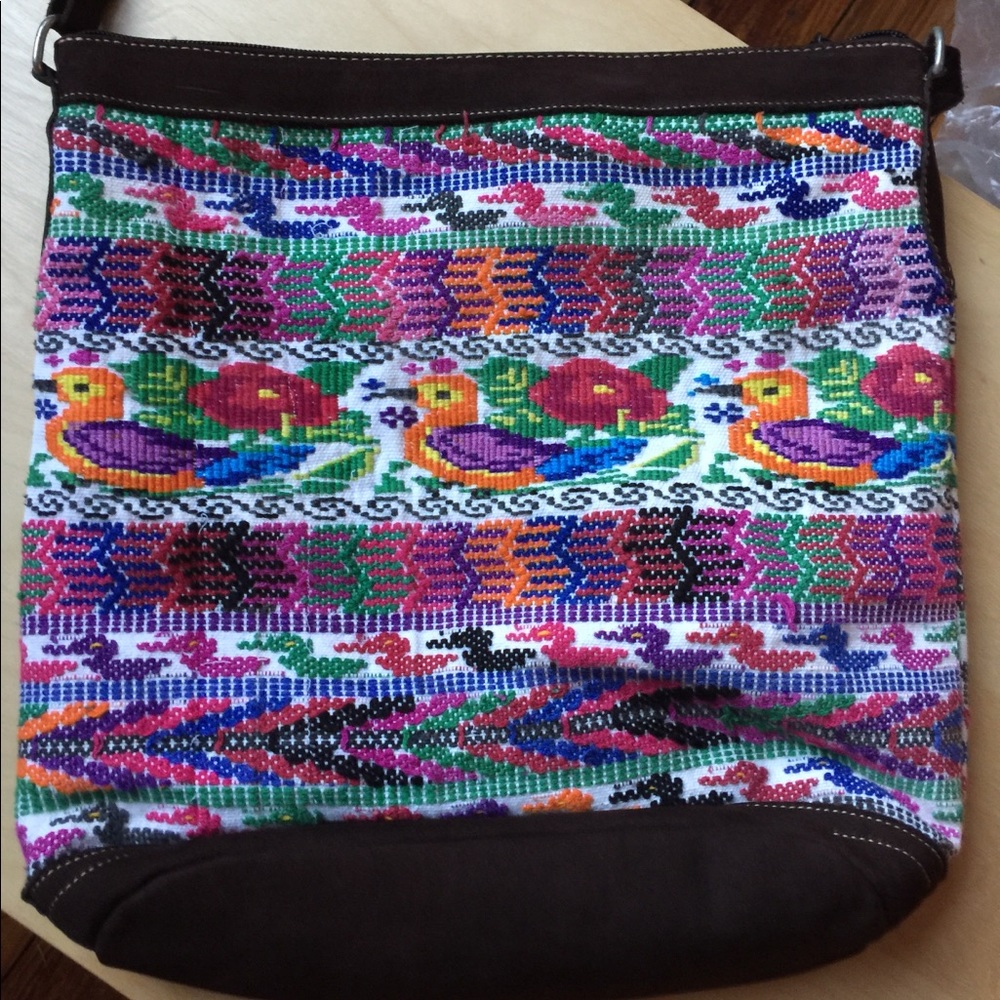 Huipil bucket crossbody bag leather ooak